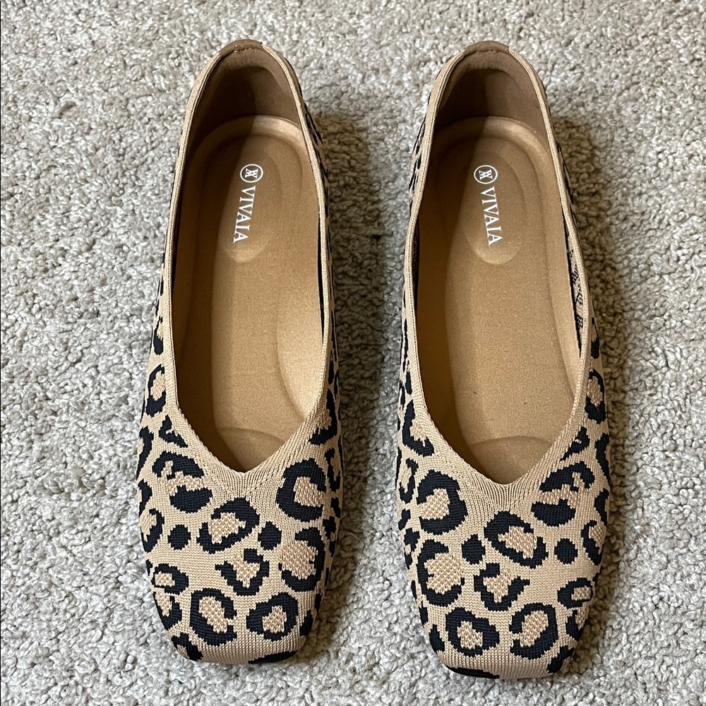 VIVAIA Women's Leopard Print Knit Flats - Tan/Black